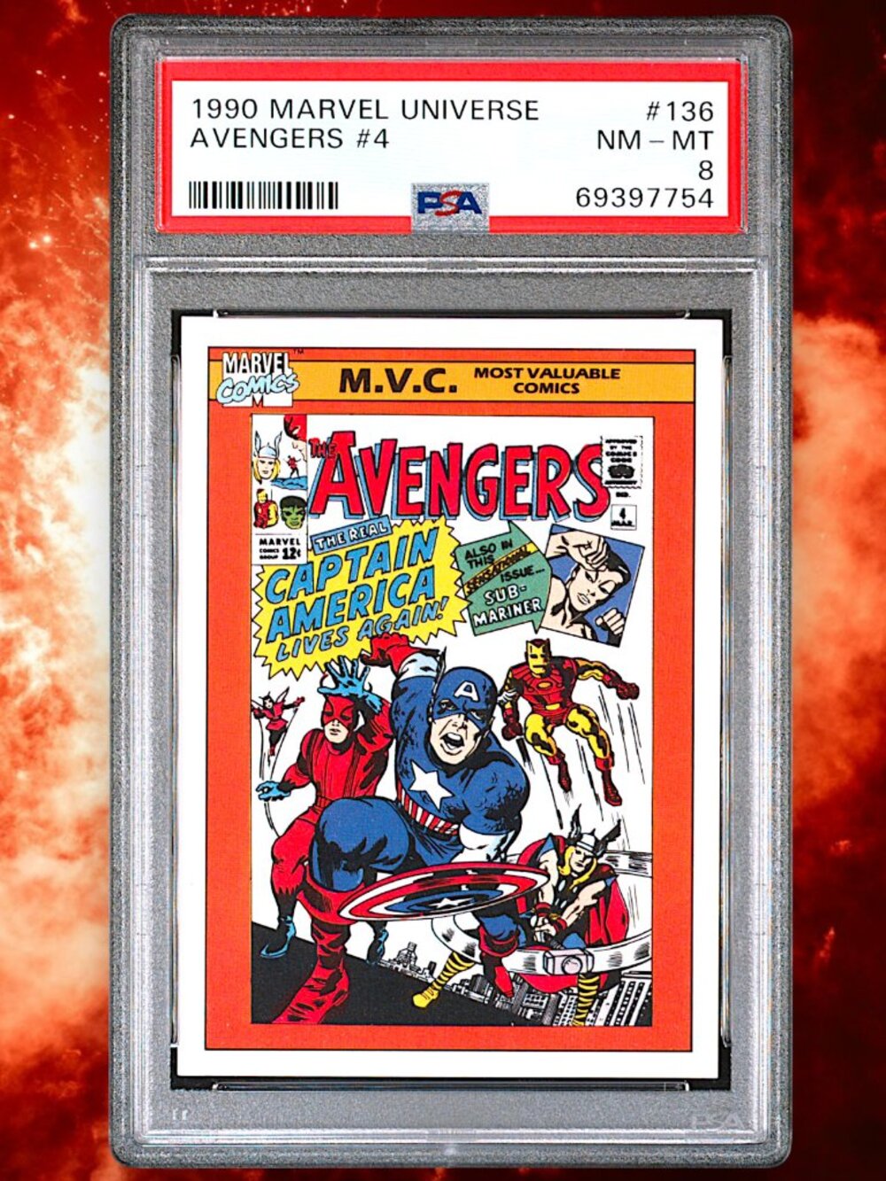 1990 Impel Marvel Universe Super Heroes The AVENGERS #4 #136 PSA 8